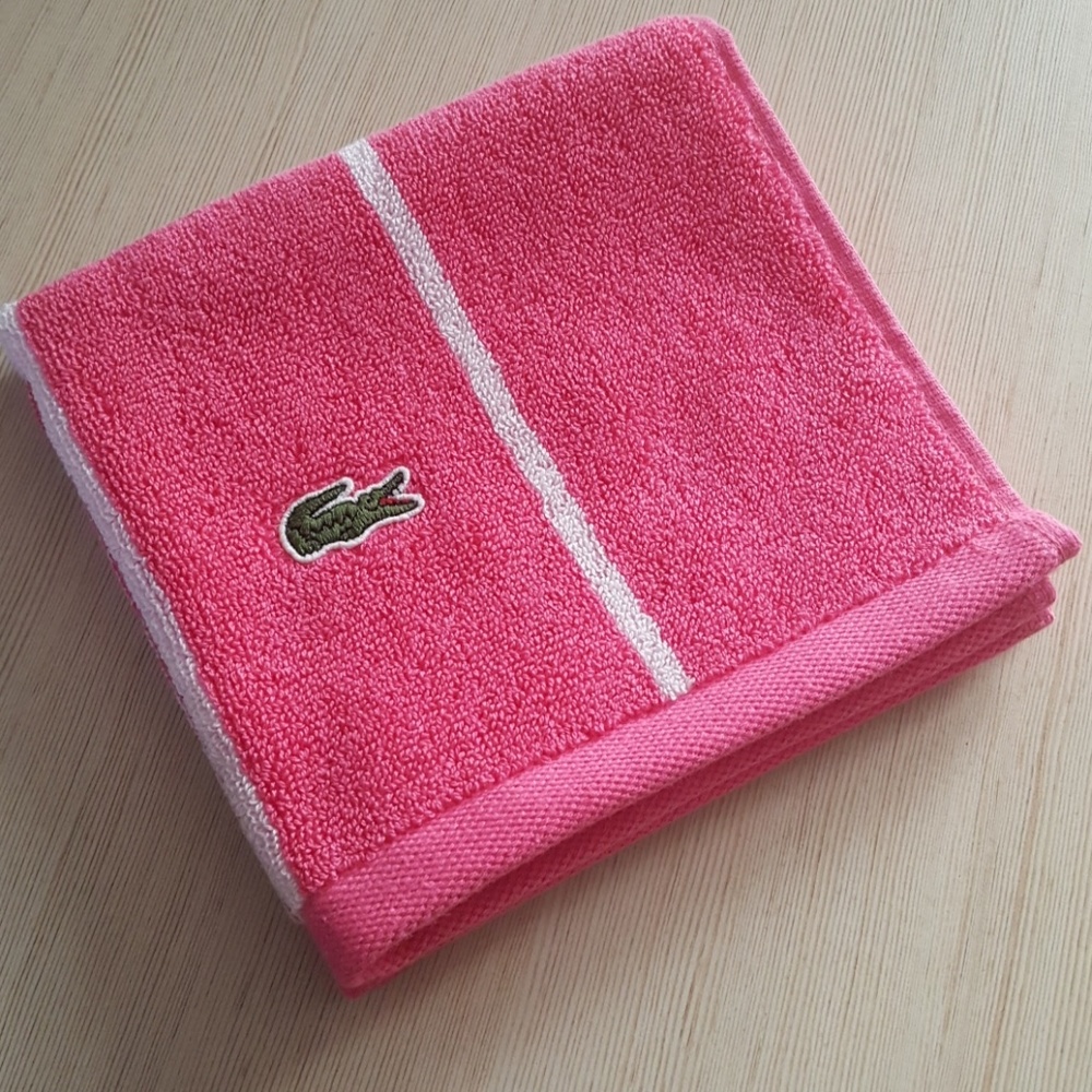 Lacoste Stripped Flamingo Pink Wash Cloth Towel